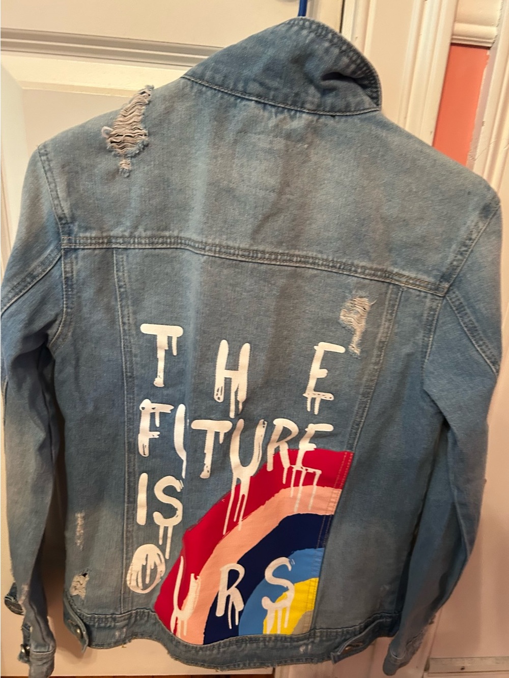 Gianni Bini Light Blue Denim Jacket with Hand-painted Design - NWOT